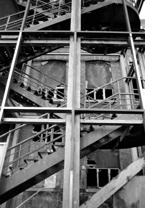 Abandoned college interior photographed on Ilford HP5